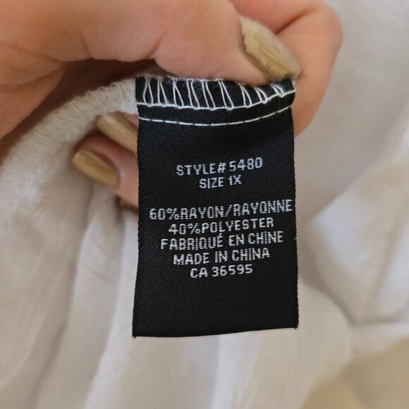 White Linen Style Top Long Sleeve Sheer V Neck Floral Lace Tunic Boho Sz XL - Picture 8 of 9